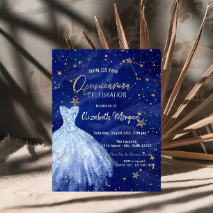 Invitación Estrellas de vestir azul Galaxia Quinceañera