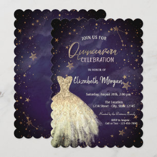Invitación Estrellas de vestir de oro de moda Galaxy Quinceañ