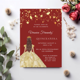 Invitación Estrellas de vestir de oro rojo Quinceanera