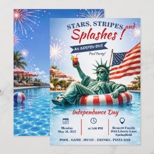 Invitación Estrellas del 4 de julio, rayas y salpicaduras de