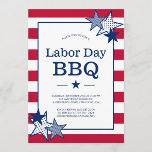 Invitación Estrellas del Día del Trabajo y parrilladas patrió