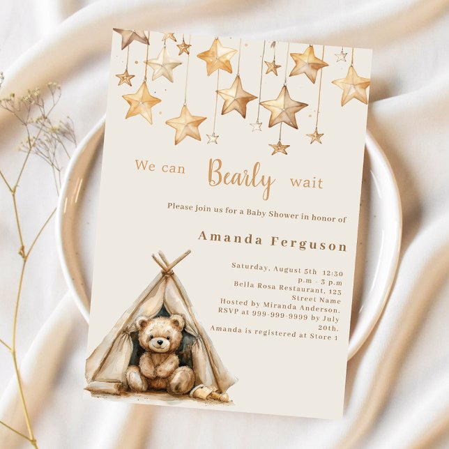 Invitación Estrellas del oso de Teddy teepee boho Baby Shower (Subido por el creador)