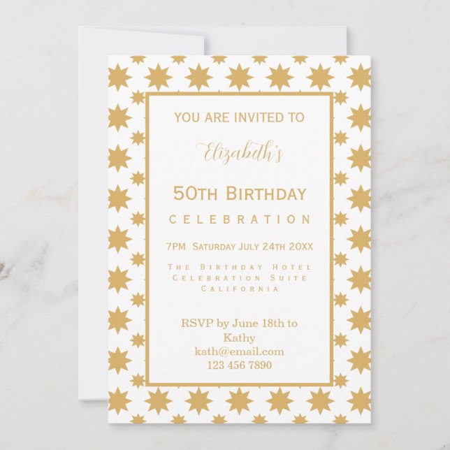 Invitación Estrellas Doradas 50 Cumpleaños  (Anverso)