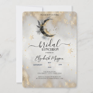 Invitación Estrellas Doradas Celestiales Luna Pluma Bridal Al