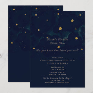 Invitación Estrellas Doradas Cielo Nocturno Azul Oscuro Baby 