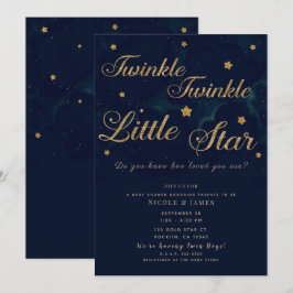 Invitación Estrellas Doradas Cielo Nocturno Azul Oscuro Baby