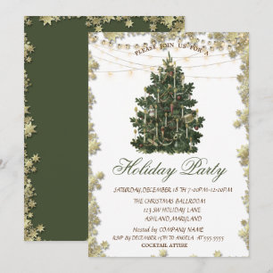Invitación Estrellas doradas de árbol de Navidad vintage fest