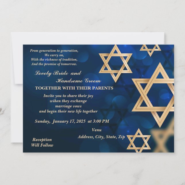 Invitación Estrellas Doradas De David Jewish (Anverso)