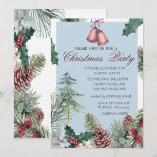 Invitación Estrellas doradas de pino Piñas Fiesta de Navidad