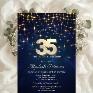 Invitación Estrellas Doradas Elegantes Cumpleaños número 35 A