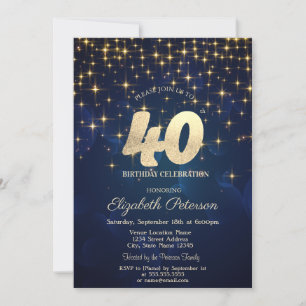 Invitación Estrellas Doradas Elegantes Cumpleaños número 40