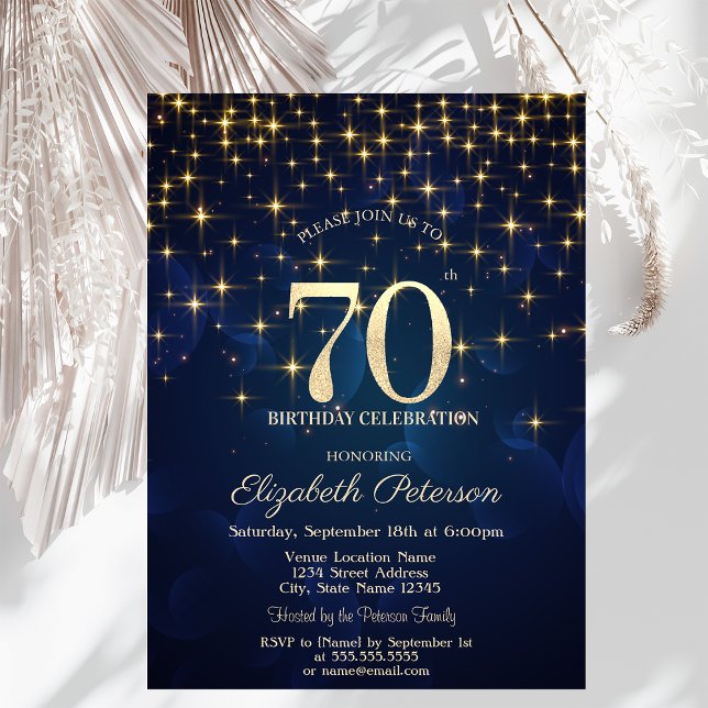 Invitación Estrellas Doradas Elegantes Fiesta de Cumpleaños 7 (Subido por el creador)