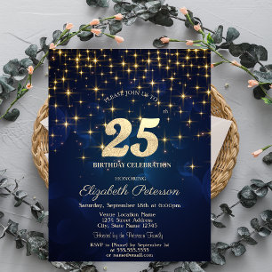 Invitación Estrellas Doradas Elegantes Fiesta de Cumpleaños n