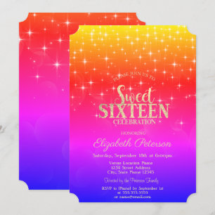 Invitación Estrellas Doradas Elegantes Ombre Cumpleaños Dulce