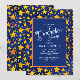 Invitación Estrellas Doradas en Fiesta de Graduación Azul Mar
