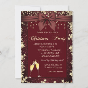 Invitación Estrellas doradas,Luces,Lazo Rojo Brillante