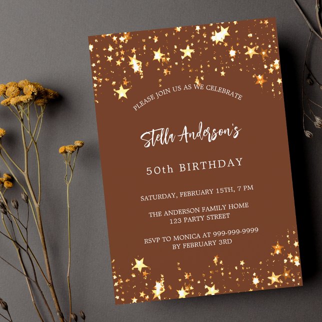 Invitación Estrellas doradas marrones de cumpleaños (Subido por el creador)