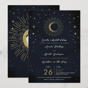 Invitación Estrellas Doradas Noche Explosión Celestial Sol Fo