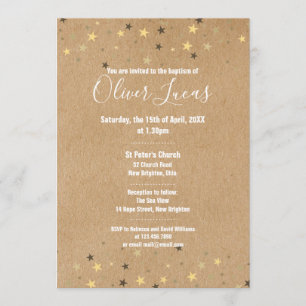 Invitación Estrellas Doradas Rústicas Bautizo