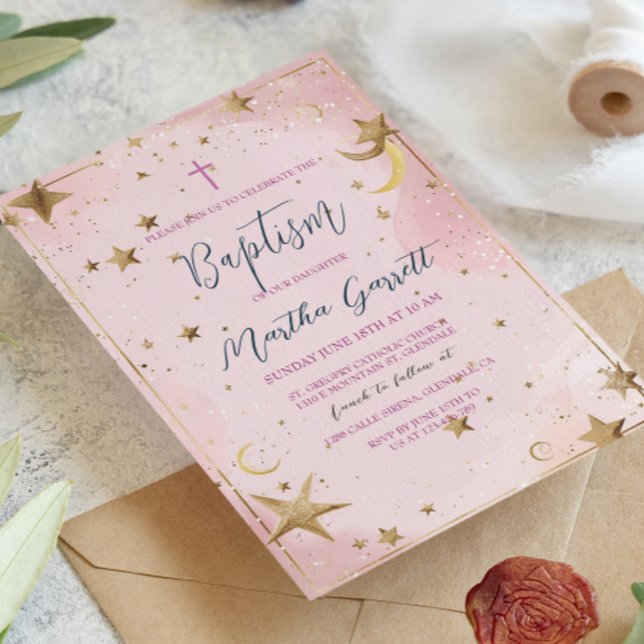 Invitación Estrellas doradas y bautismo Chica rosado (Subido por el creador)
