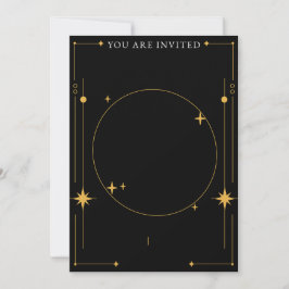 Invitación Estrellas doradas y negras en blanco personalizabl
