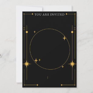 Invitación Estrellas doradas y negras en blanco personalizabl