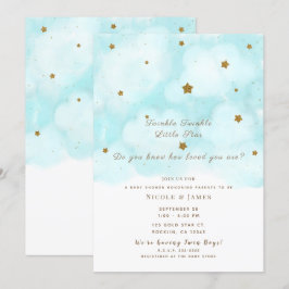Invitación Estrellas Doradas y Nubes de Cielo Azul Baby Showe
