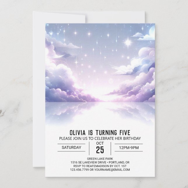 Invitación Estrellas Elegante Celestial Aniversario Digital (Anverso)