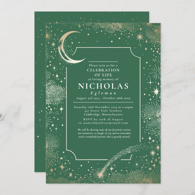 Invitación Estrellas en el servicio de recuerdo de funerales  (Anverso / Reverso)