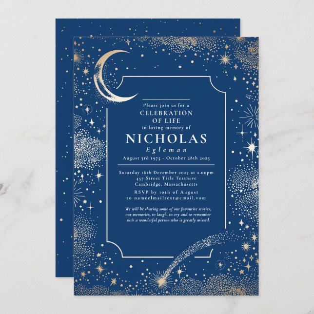 Invitación Estrellas en el servicio de recuerdo de funerales  (Anverso / Reverso)