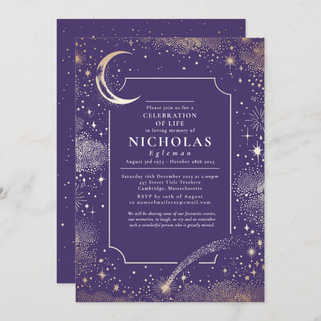 Invitación Estrellas en el servicio de recuerdo de funerales  (Anverso / Reverso)