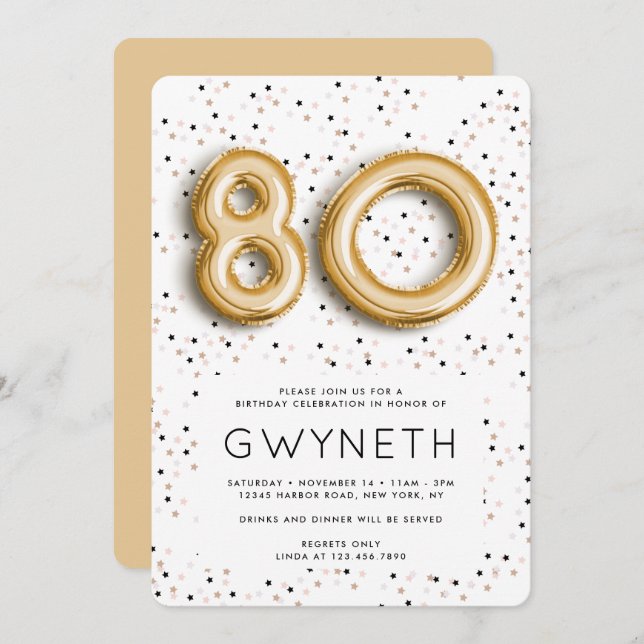 Invitación Estrellas en globo de Relieve metalizado dorado Ti (Anverso / Reverso)