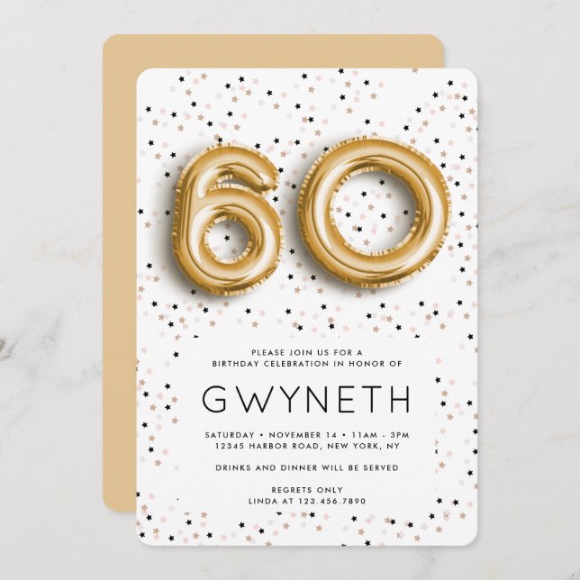 Invitación Estrellas en globo de Relieve metalizado dorado Ti (Anverso / Reverso)