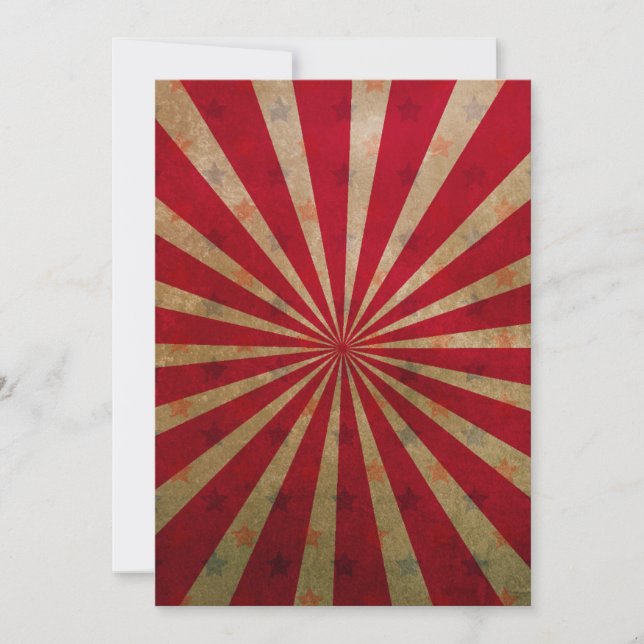 Invitación Estrellas Explosivas Rojas Vintage Circo Líneas Ca (Anverso)