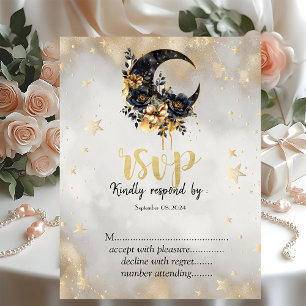 Invitación Estrellas Florales de Luna de Oro Celestial RSVP