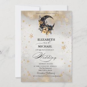 Invitación Estrellas Florales de Oro Celestial Lunas Escritur