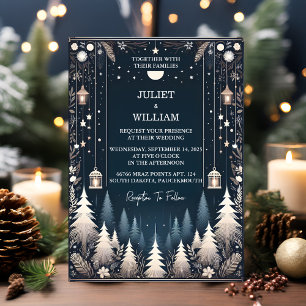 Invitación Estrellas forestales rusticas nevan brillante boda