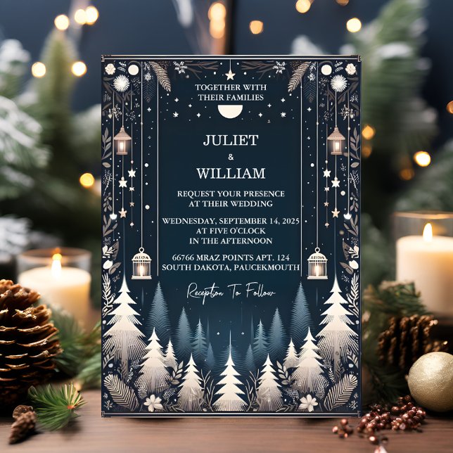 Invitación Estrellas forestales rusticas nevan brillante boda (Subido por el creador)