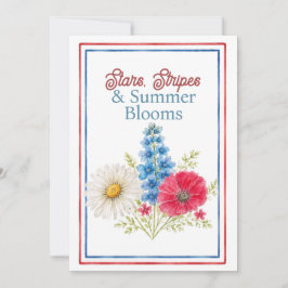 Invitación Estrellas, Franjas y Flores de Verano Cuatro de Ju