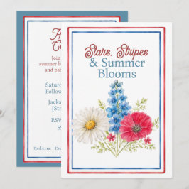 Invitación Estrellas, Franjas y Flores de Verano Cuatro de Ju