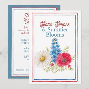 Invitación Estrellas, Franjas y Flores de Verano Cuatro de Ju