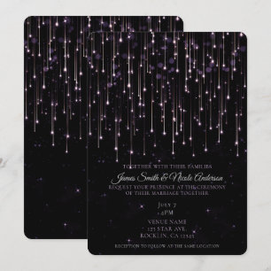 Invitación Estrellas Fugaces Brillantes Morado Chic Boda Mode