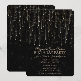 Invitación Estrellas Fugaces Brillantes Negras Dulces 16