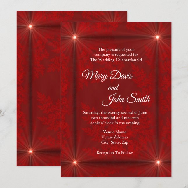 Invitación Estrellas fugaces de terciopelo rojo (Anverso / Reverso)
