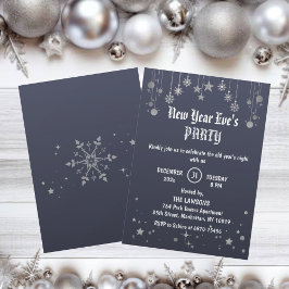 Invitación Estrellas grises oscuras y copos de nieve Fiesta d