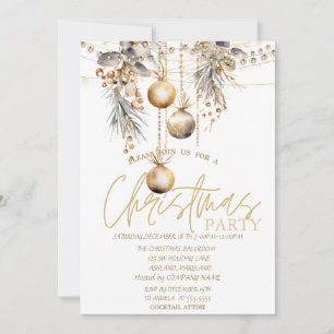Invitación Estrellas, Luces de Cadena Bolas Vintage Navidad 