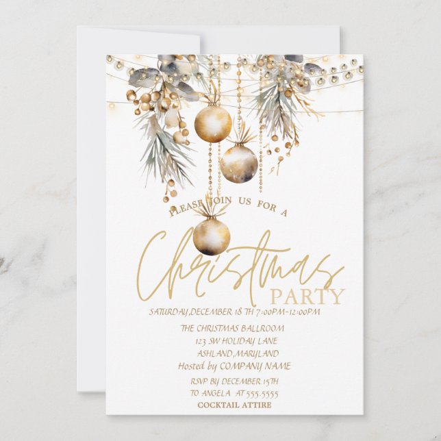 Invitación Estrellas, luces de cadena, Navidades de bolas de  (Anverso)