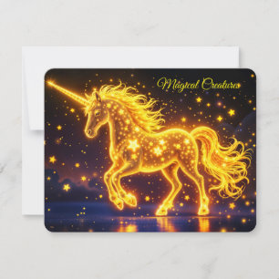Invitación Estrellas luminosas de oro de fantasía de unicorni