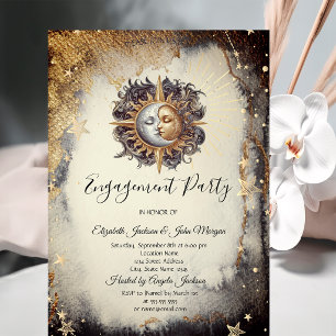 Invitación Estrellas Luna Sol Dorado Místico