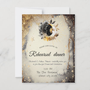 Invitación Estrellas Lunas Doradas Celestiales Oscuro